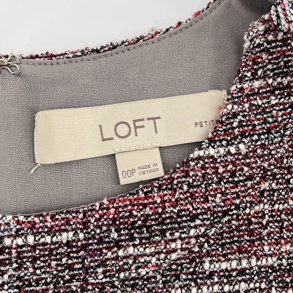 LOFT Pink Black Boucle Tweed Fit and Flare Dress with Pockets Size Petite 00P - Picture 11 of 12